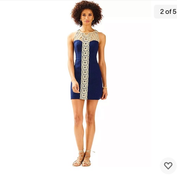 Lilly Pulitzer Navy Gold Tana Shift Dress Size 4 - Picture 3 of 12